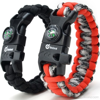 ODOLAND Paracord Bracelet Emergency Survival Cord 2-Peak Series Gear Kit w/ Compass Fire Starter Knife Whistle 567213570